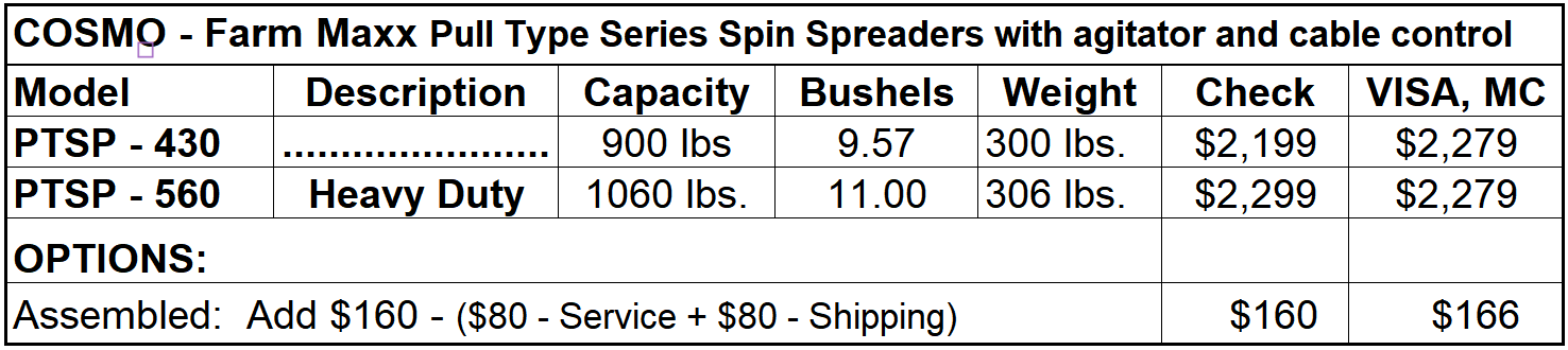 Cosmo Spreader Pricing
